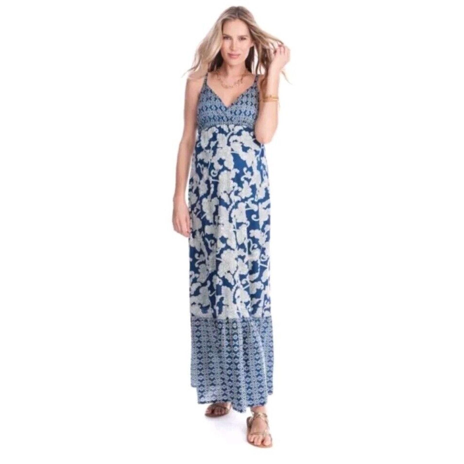 Seraphine Womens Size 10 Maternity Maxi Dress Paisley V Neck